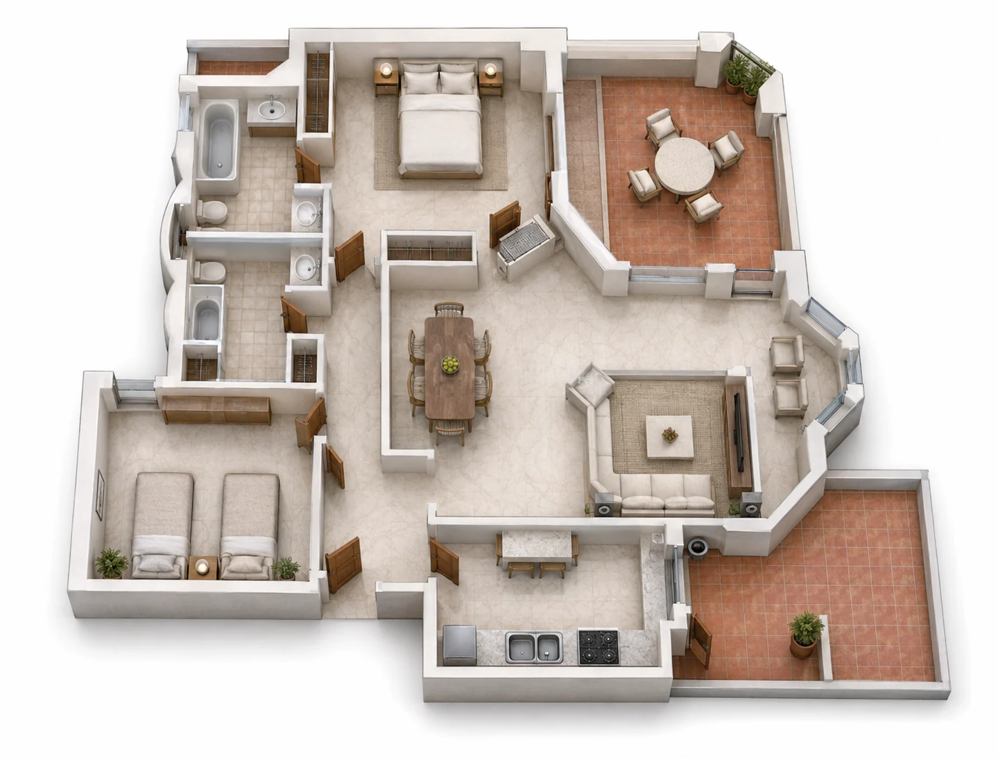 Interpretative three-dimensional visualisation of the apartment layout